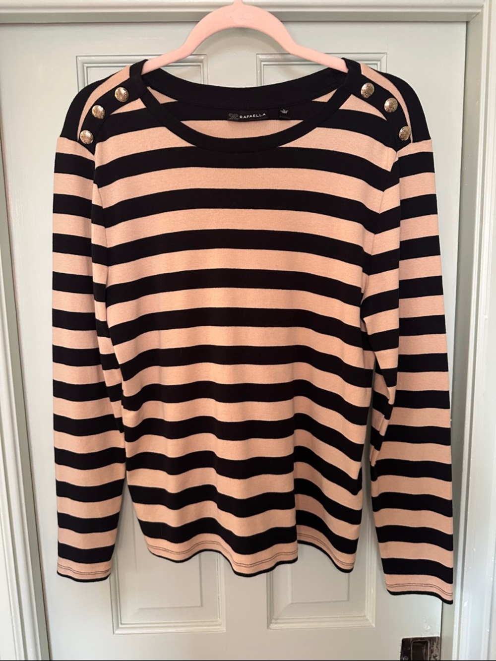 Rafaella Black and Tan Striped Long Sleeve Top 100% Cotton size L